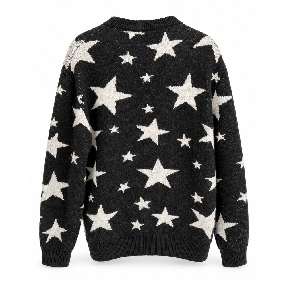 Zara Star Knit Sweater | Black & White Wool Blend | L
